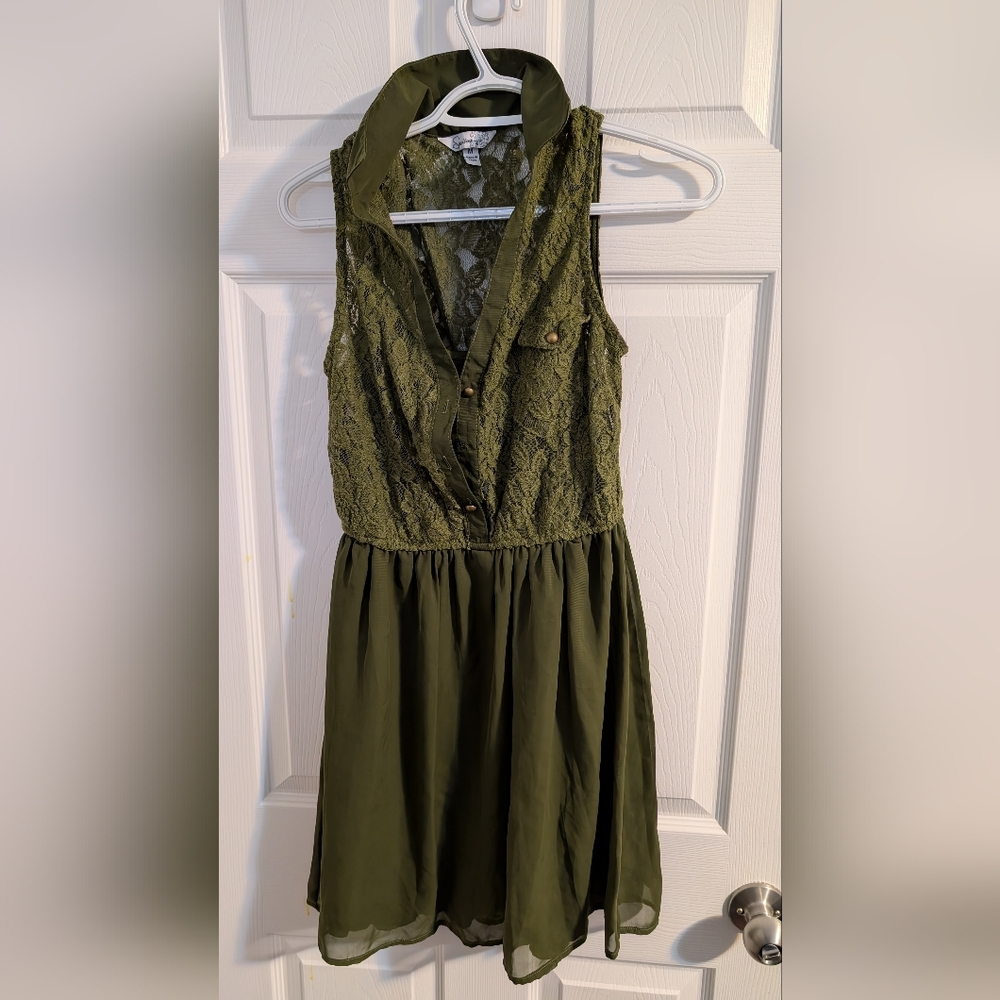 💙SPEECHLESS💙 Olive Green Lace Mini Dress